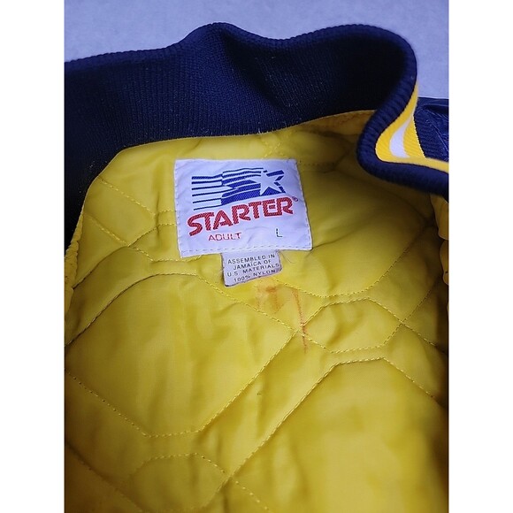 Vintage Starter Notre Dame Bomber Jacket Mens L Blue Satin Embroidered Irish 90s - Picture 3 of 14